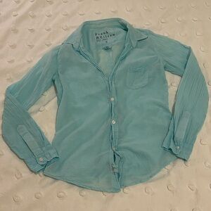 Frank & Eileen Button Up Eileen Shirt | Semi-Sheer Blue Top | 100% Cotton